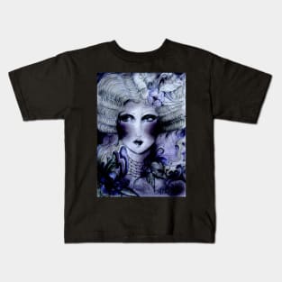 MIDNIGHT BLUE INTENSE ART DECO FLORAL FLAPPER Kids T-Shirt